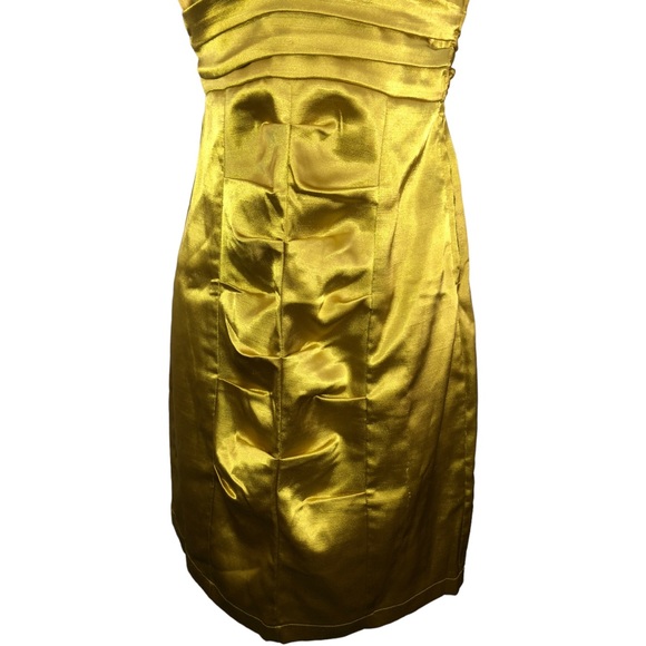 Junior’s Trixxi Strapless Pleated Stretch Empire Waist Chartreuse Dress - 5 - Picture 6 of 13